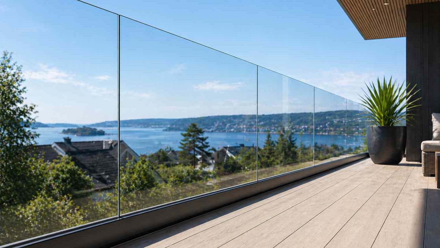 Glassrekkverk på moderne hus
